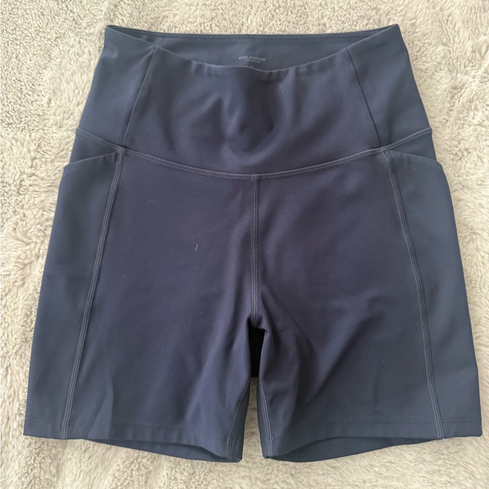 Girlfriend Collective Blue Bike Shorts High-Waisted Stretch